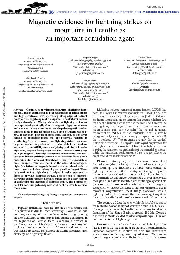 (PDF) Magnetic evidence for lightning strikes on mountains in Lesotho ...