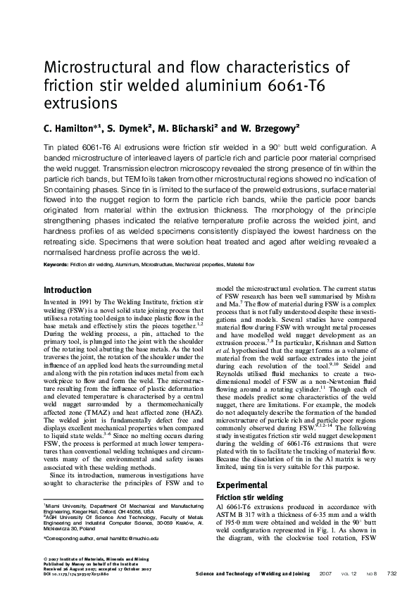 (PDF) Microstructural and flow characteristics of friction stir welded ...
