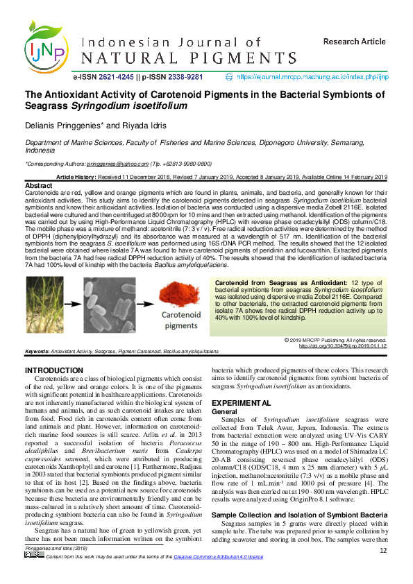 (PDF) The antioxidant activity of carotenoid pigments in the bacterial