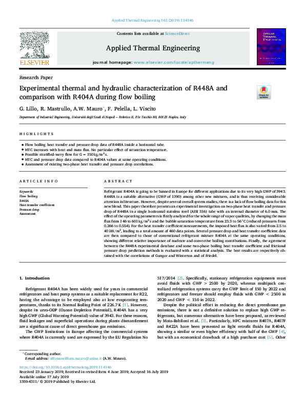 (PDF) Experimental thermal and hydraulic characterization of R448A and ...