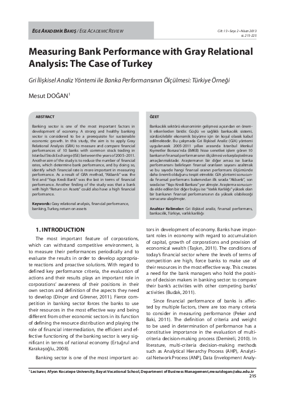 (PDF) Measuring Bank Performance with Gray Relational Analysis: The ...