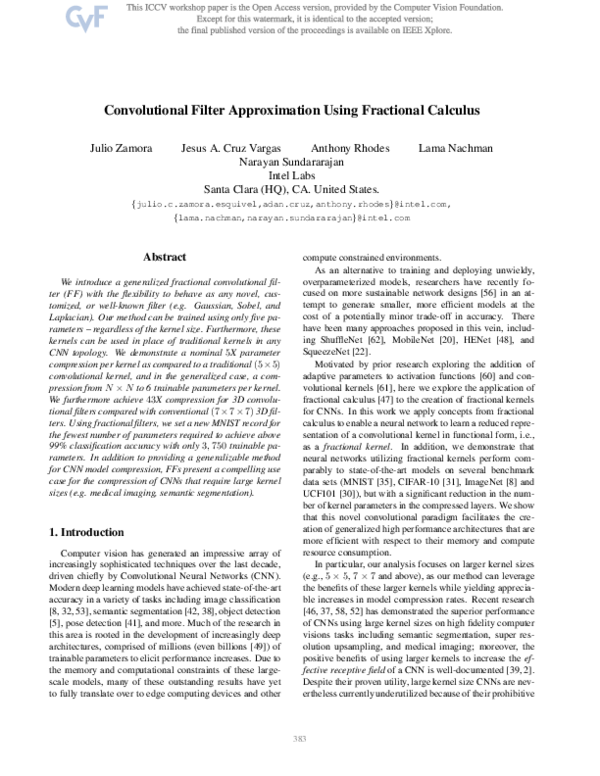 (PDF) Convolutional Filter Approximation Using Fractional Calculus