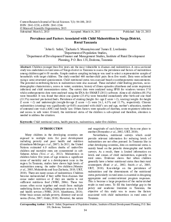 (PDF) Prevalence and Factors Associated with Child Malnutrition in ...