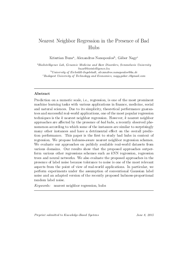 (PDF) Nearest neighbor regression in the presence of bad hubs