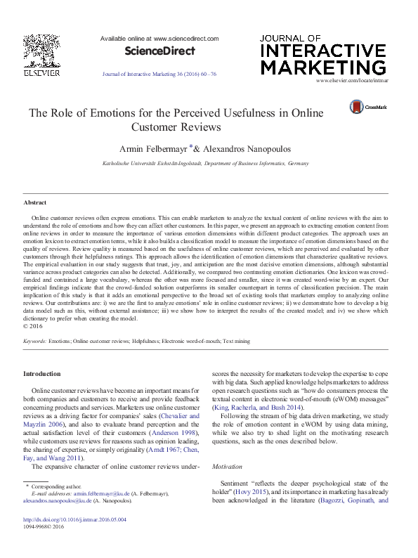 (PDF) The Role of Emotions for the Perceived Usefulness in Online ...