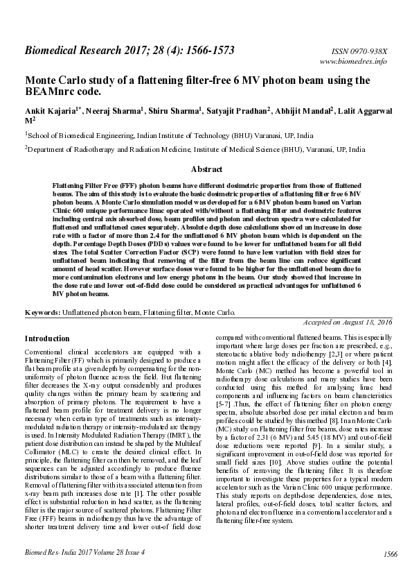 (PDF) Monte Carlo study of a flattening filter-free 6 MV photon beam ...