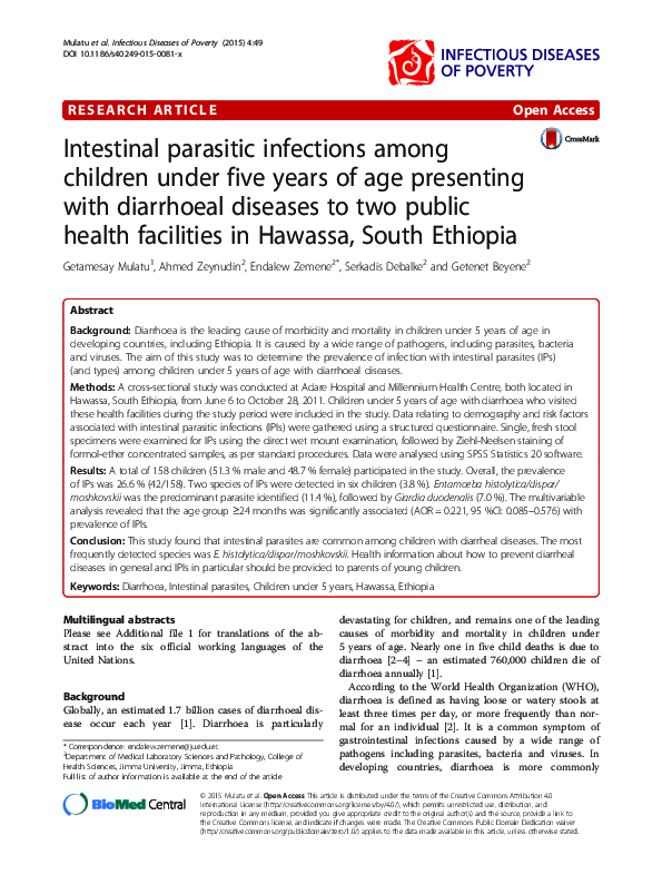 (PDF) Intestinal parasitic infections among children under five years ...