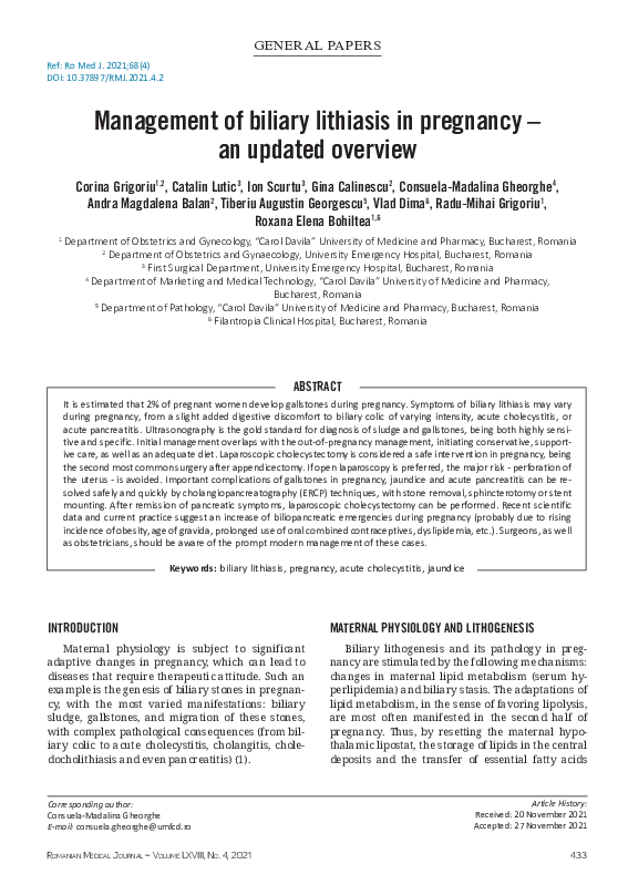 (PDF) Management of biliary lithiasis in pregnancy – an updated overview