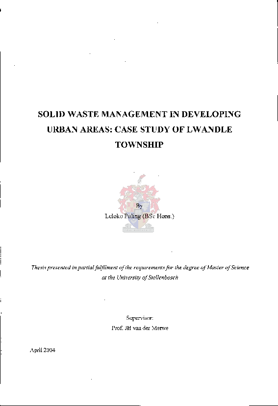 (PDF) Solid waste management in developing urban areas : case study of ...