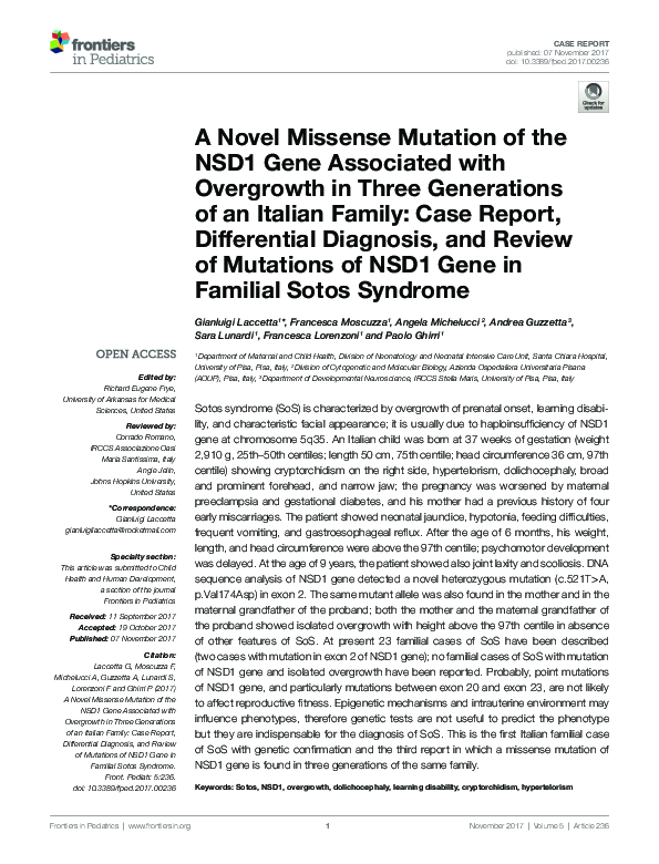 (PDF) A Novel Missense Mutation of the NSD1 Gene Associated with ...