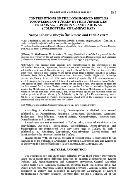 (PDF) Contributions of the longhorned beetles knowledge of Turkey by ...