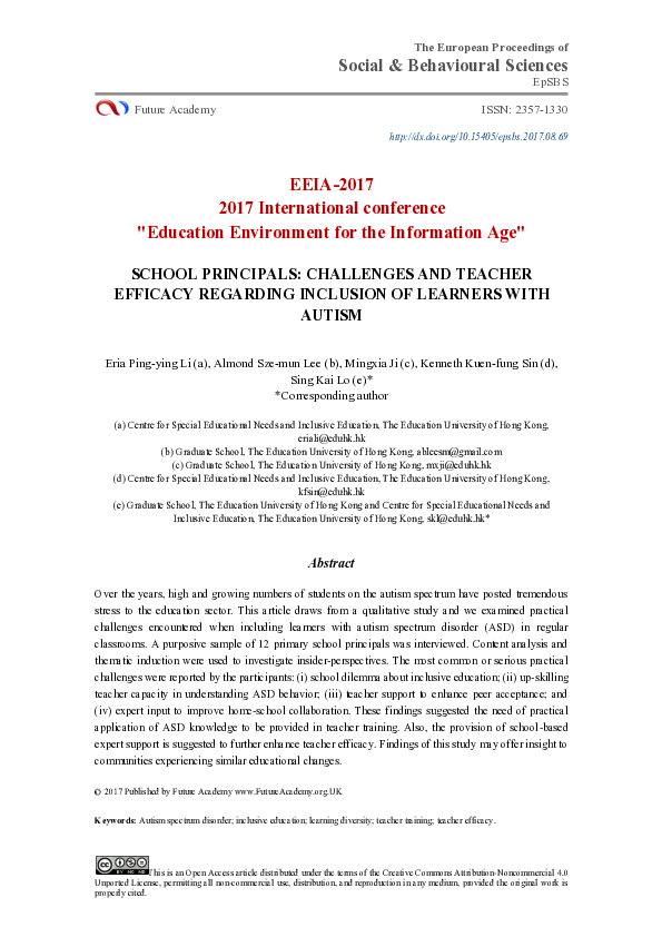 (PDF) School Principals: Challenges And Teacher Efficacy Regarding ...