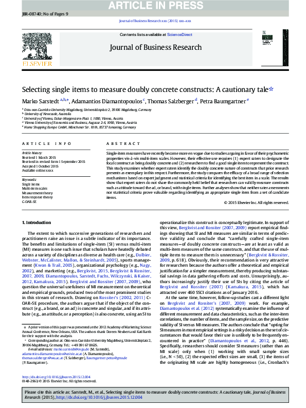 (PDF) Selecting single items to measure doubly concrete constructs: A ...