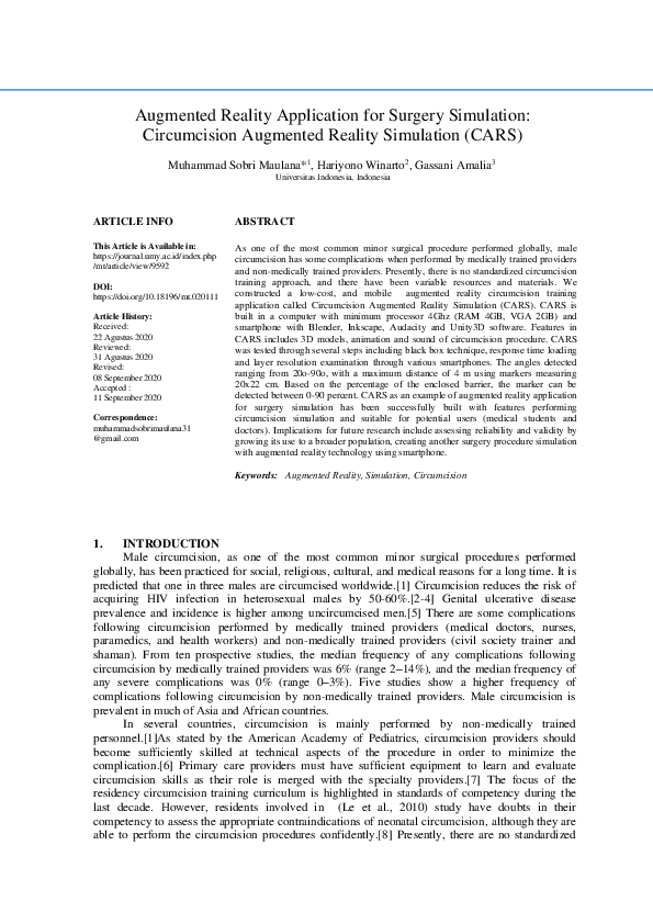 Pdf Ar For Surgical Training In Male Circumcision