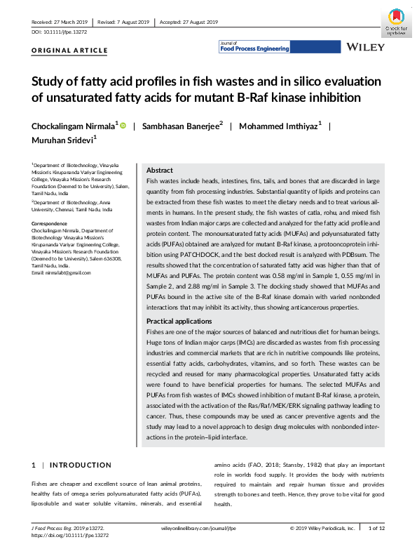 (PDF) Study of fatty acid profiles in fish wastes and in silico ...