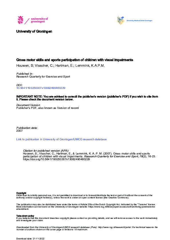 (PDF) Gross Motor Skills and Sports Participation of Children With ...