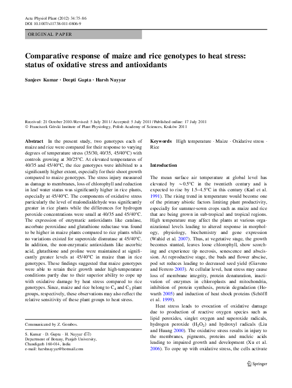 (PDF) Comparative response of maize and rice genotypes to heat stress