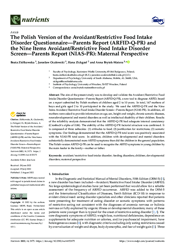 (PDF) The Polish Version of the Avoidant/Restrictive Food Intake ...