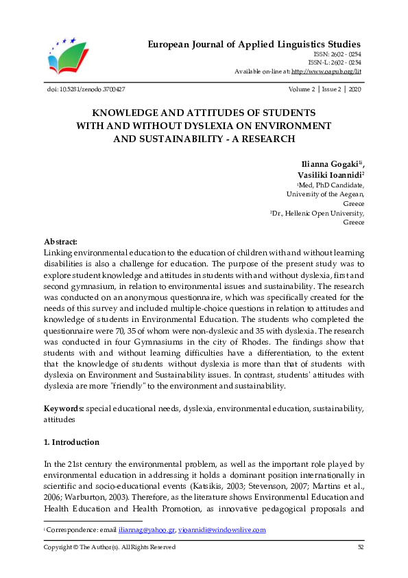 (PDF) Knowledge and Attitudes of Students with and Without Dyslexia on ...