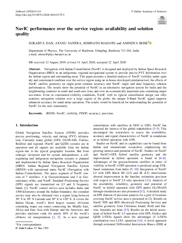(PDF) NavIC performance over the service region: availability and ...
