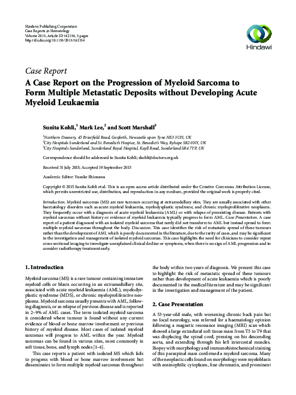 (PDF) A Case Report on the Progression of Myeloid Sarcoma to Form ...