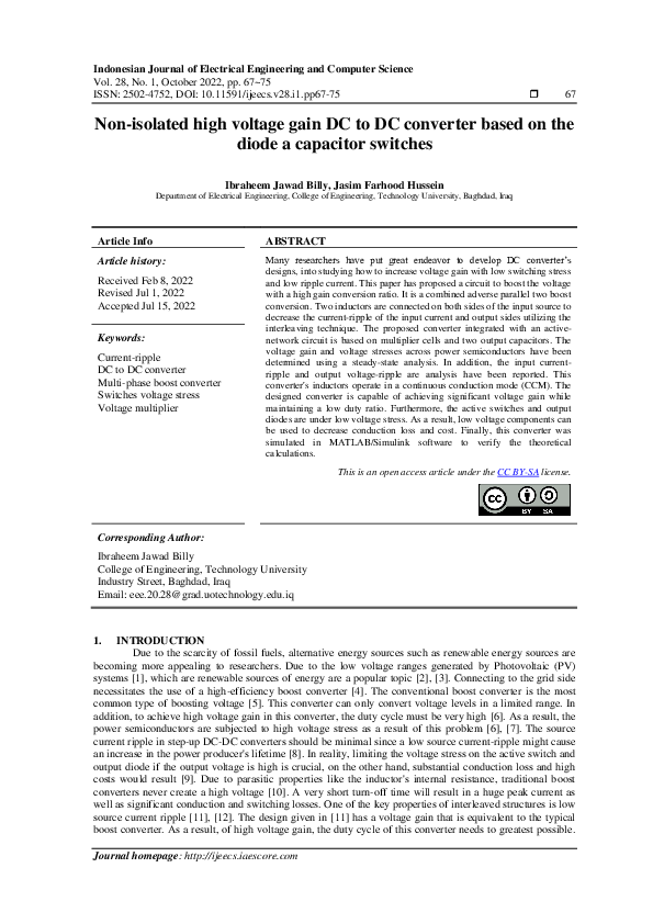 (PDF) Non-isolated high voltage gain DC to DC converter based on the ...