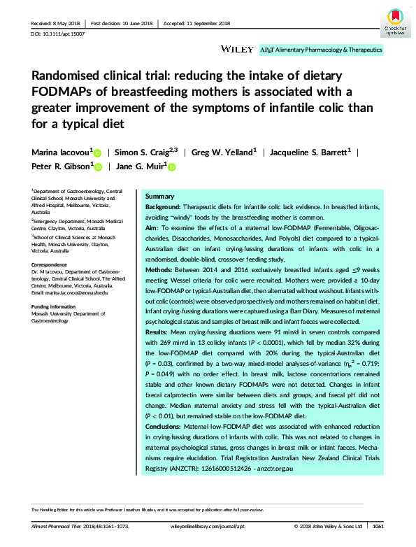 (PDF) Randomised clinical trial reducing the intake of dietary FODMAPs