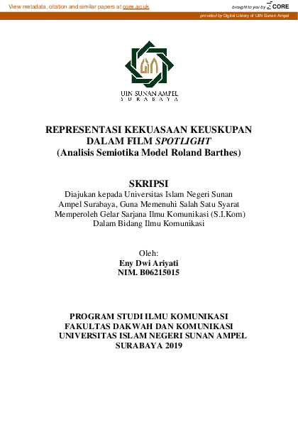 (PDF) Representasi kekuasaan Keuskupan dalam Film Spotlight: analisis