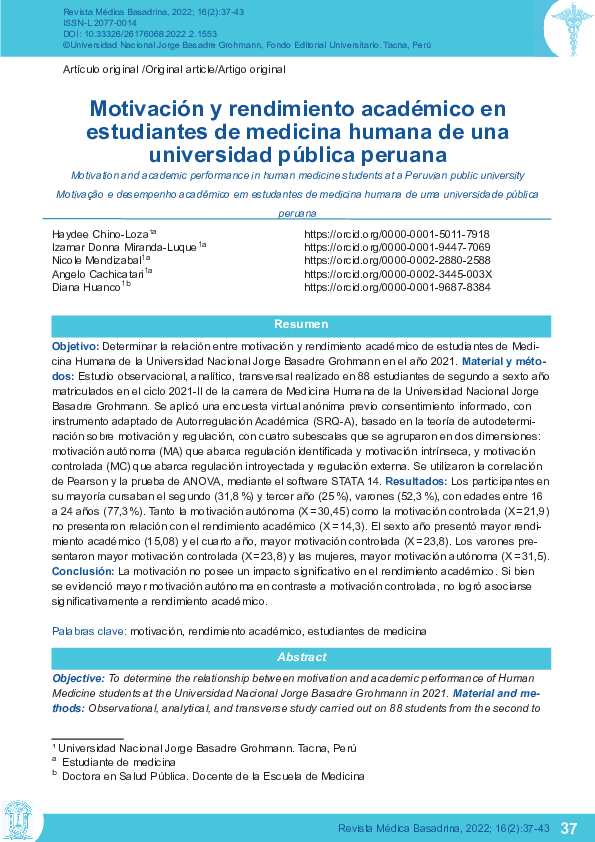 (PDF) Motivación y rendimiento académico en estudiantes de medicina ...