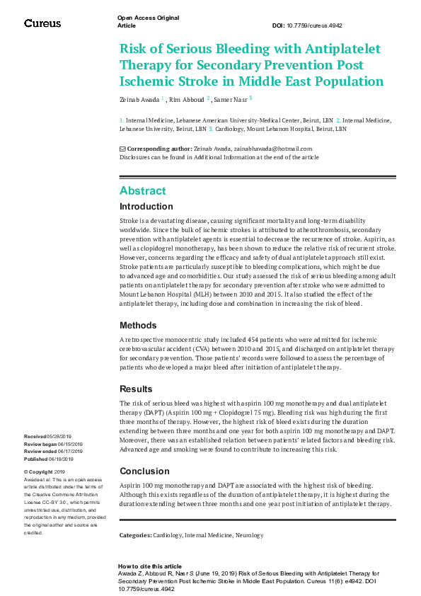 (PDF) Risk of Serious Bleeding with Antiplatelet Therapy for Secondary ...