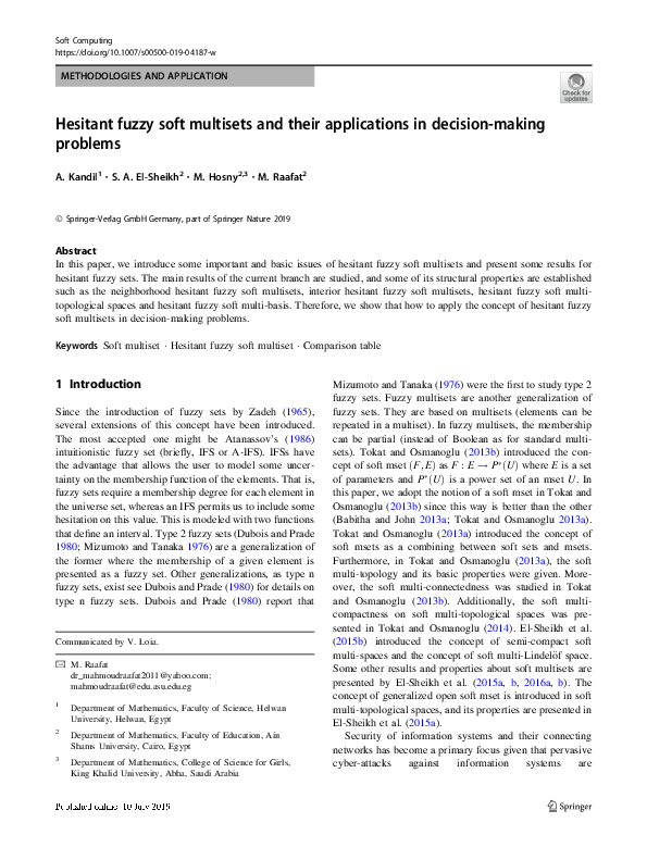 (PDF) Hesitant fuzzy soft multisets and their applications in decision ...