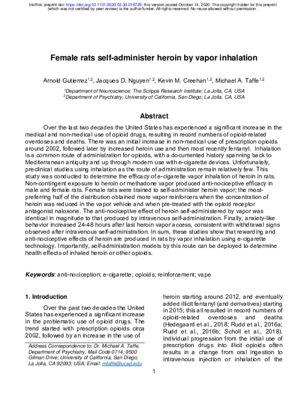 (PDF) Female rats self-administer heroin by vapor inhalation