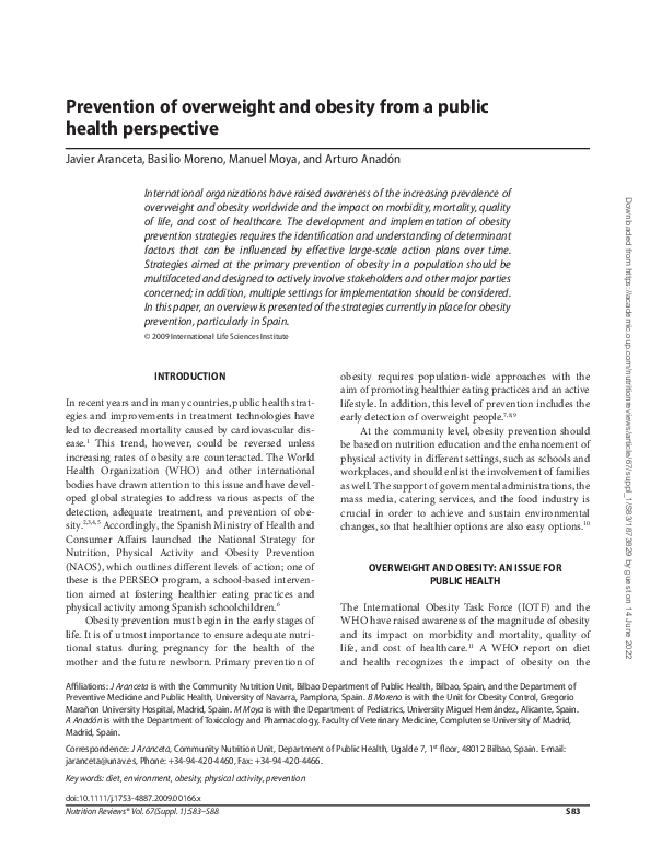 (PDF) Prevention of overweight and obesity from a public health ...