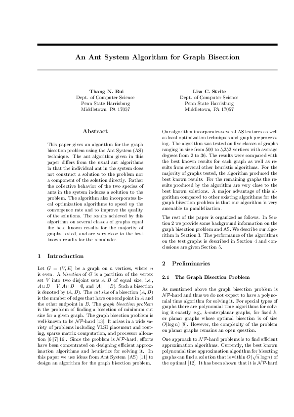 (PDF) An ant system algorithm for graph bisection