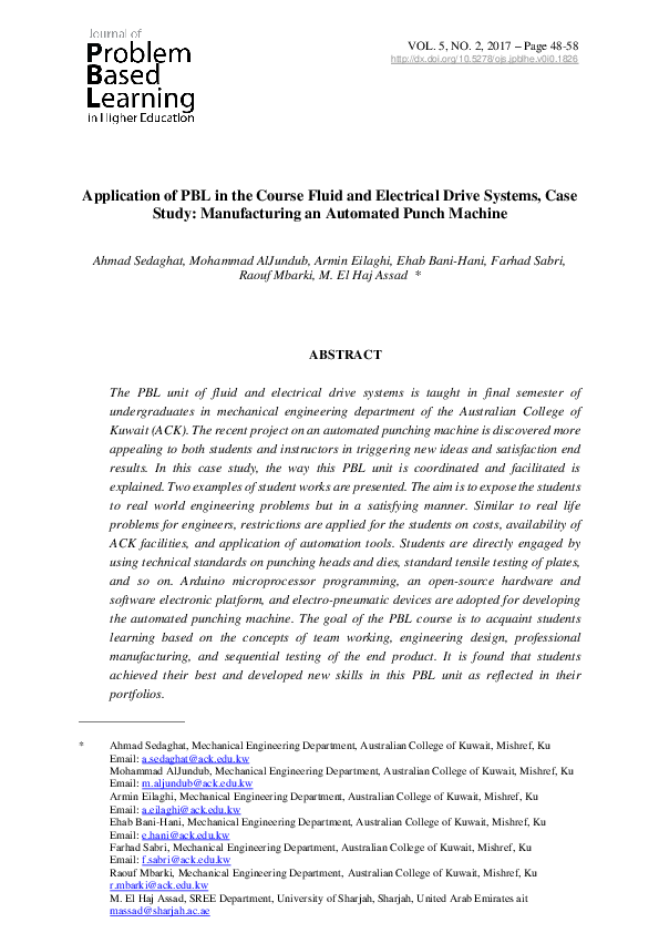 (PDF) Application of PBL in the Course Fluid and Electrical Drive ...