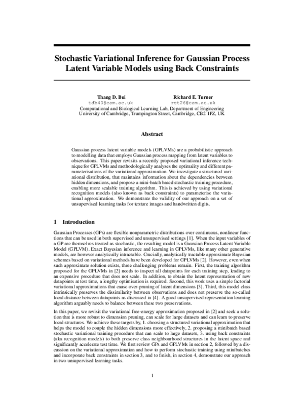 (PDF) Stochastic Variational Inference for Gaussian Process Latent ...