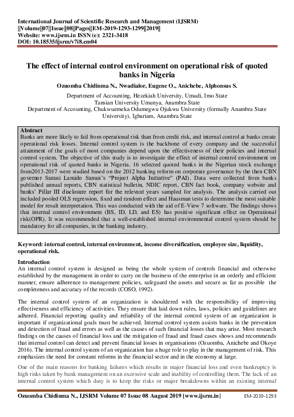 (PDF) The effect of internal control environment on operational risk of ...