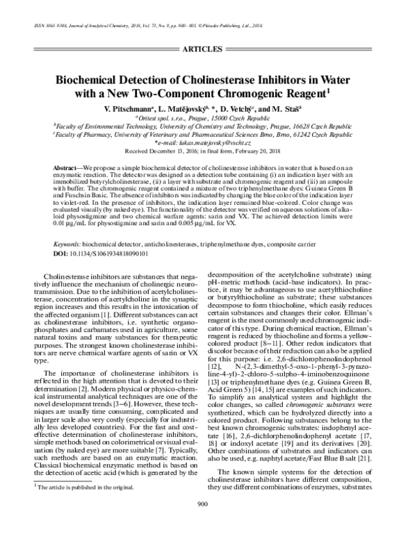 (PDF) Biochemical Detection of Cholinesterase Inhibitors in Water with ...