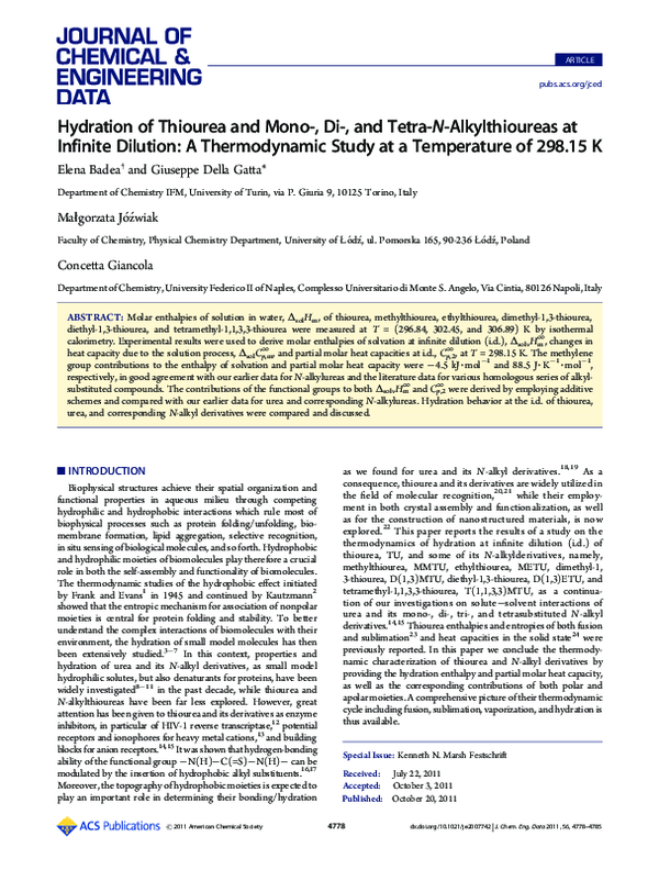 (PDF) Hydration of Thiourea and Mono-, Di-, and Tetra- N ...