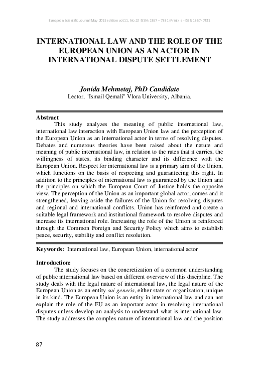 (PDF) International Law and the Role of the European Union as an Actor ...