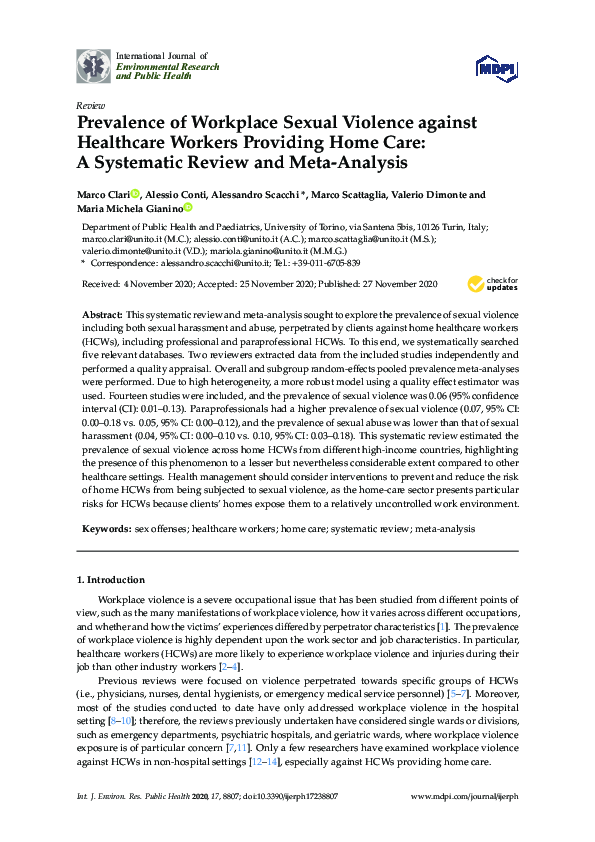(PDF) Prevalence of Workplace Sexual Violence against Healthcare ...