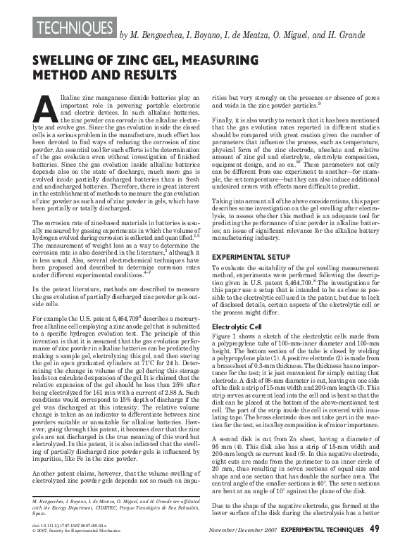 (PDF) Swelling of Zinc Gel, Measuring Method and Results