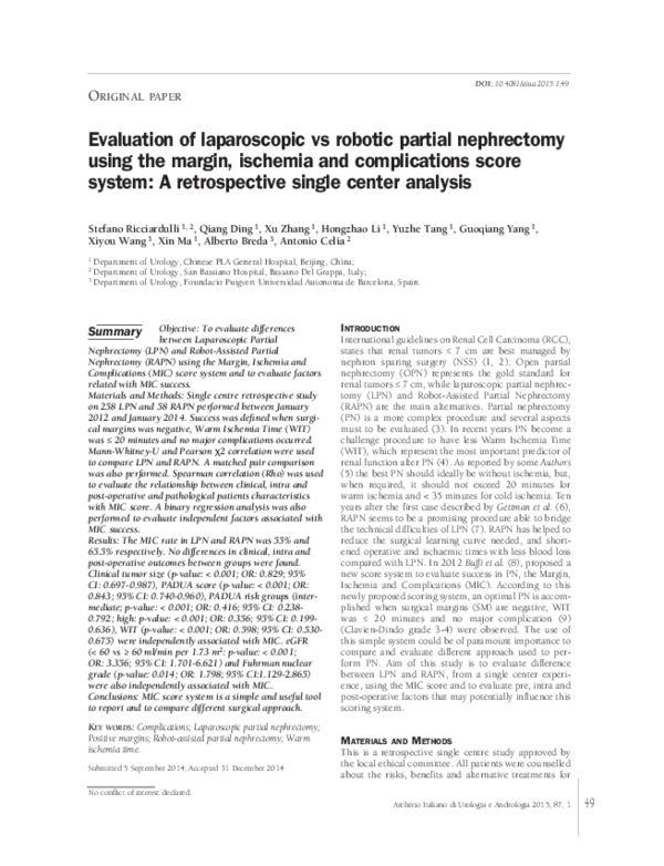 (PDF) Evaluation of laparoscopic vs robotic partial nephrectomy using ...
