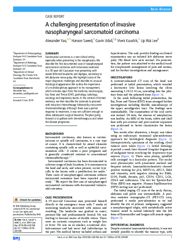 (PDF) A challenging presentation of invasive nasopharyngeal sarcomatoid ...