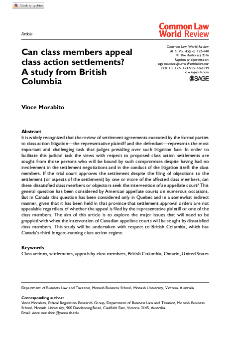 (PDF) Can class members appeal class action settlements? A study from ...