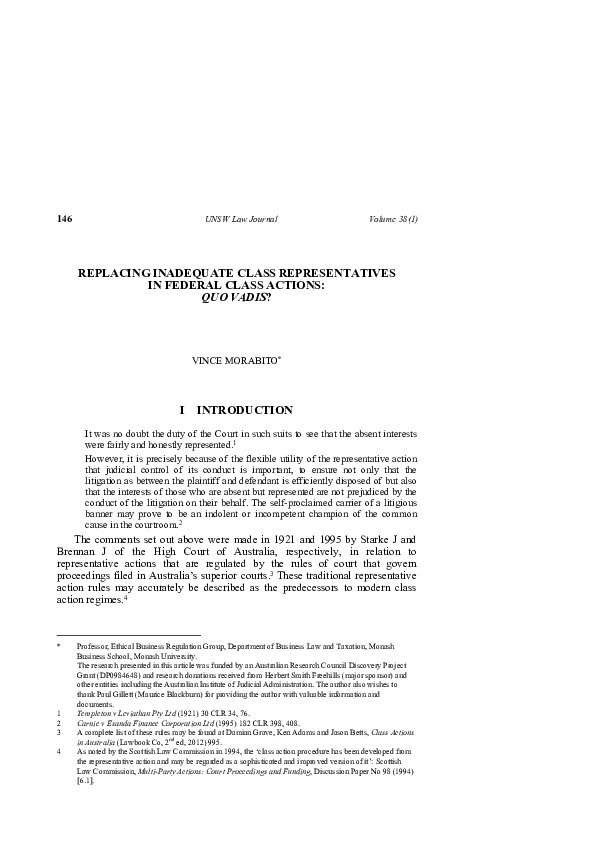 (PDF) Replacing inadequate class representatives in federal class ...