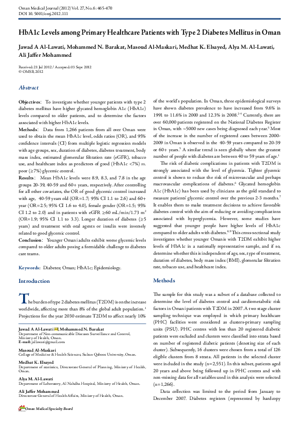 (PDF) HbA1c Levels among Primary Healthcare Patients with Type 2 ...
