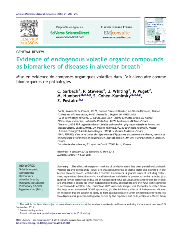 (PDF) Evidence of endogenous volatile organic compounds as biomarkers ...