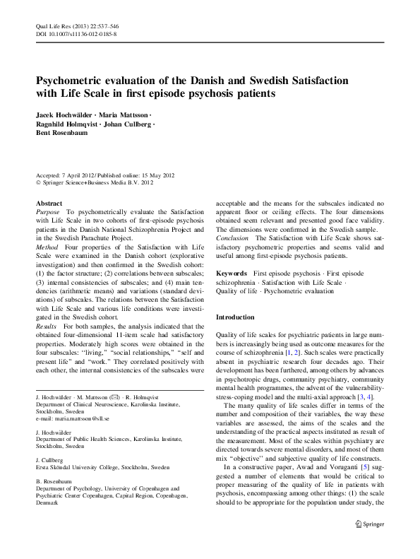 (PDF) Psychometric evaluation of the Danish and Swedish Satisfaction ...