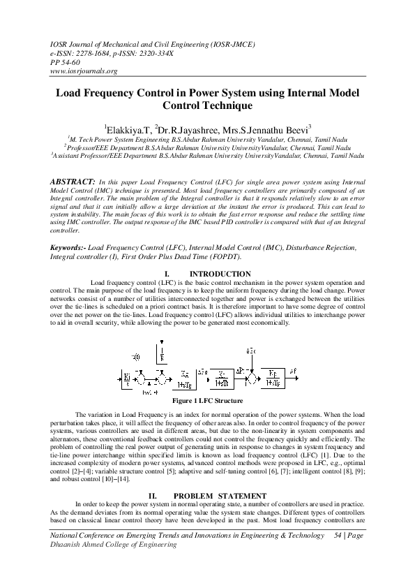 (PDF) Load Frequency Control in Power System using Internal Model ...